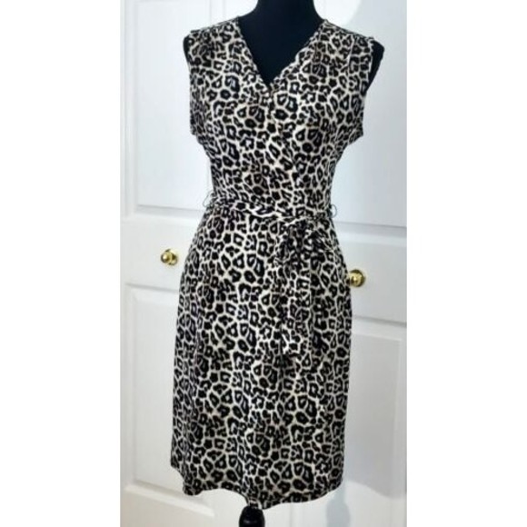 Apt 9 Womens Career Animal Print Dress Faux Wrap Stretch Knee Length Small EUC - Picture 1 of 8